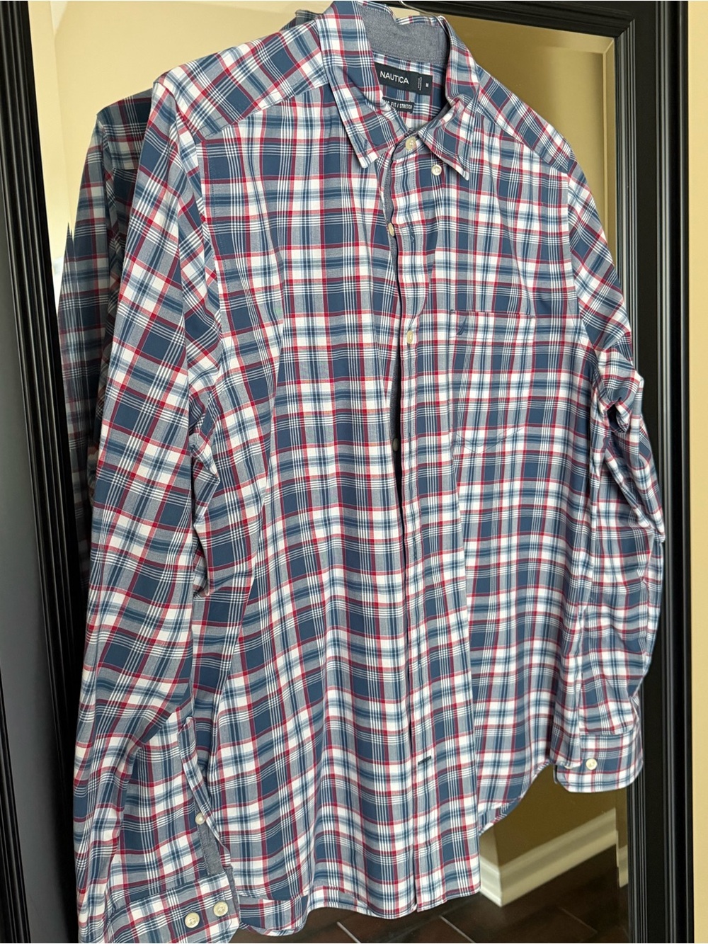 Nautica Red, Blue & White Plaid Button-Down Shirt